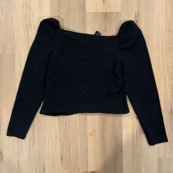 NWT Express Solid Back Square Neck Puff Sleeve Long Sleeve Top Size Large - Picture 5 of 5